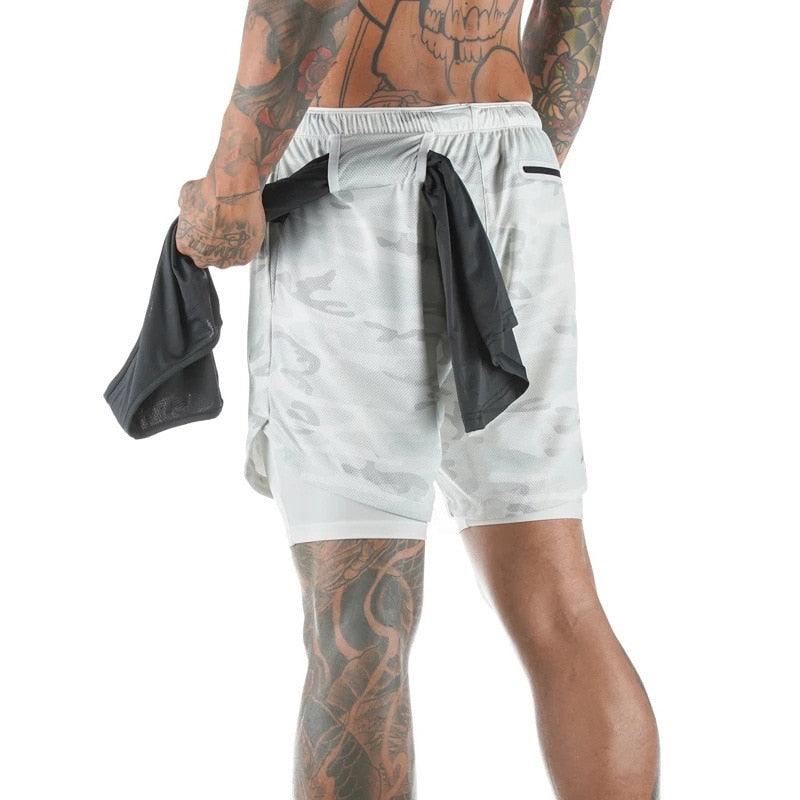Camo Running Shorts Men Gym Sports Shorts 2 In 1 Quick Dry Workout Training Gym Fitness Jogging Short Pants Summer Men Shorts Men's Running Gym Shorts Breathable with Pockets Quick Dry Sportswear