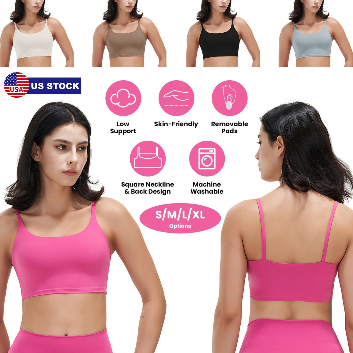 Women's Strap Sport Bra — Hot Pink