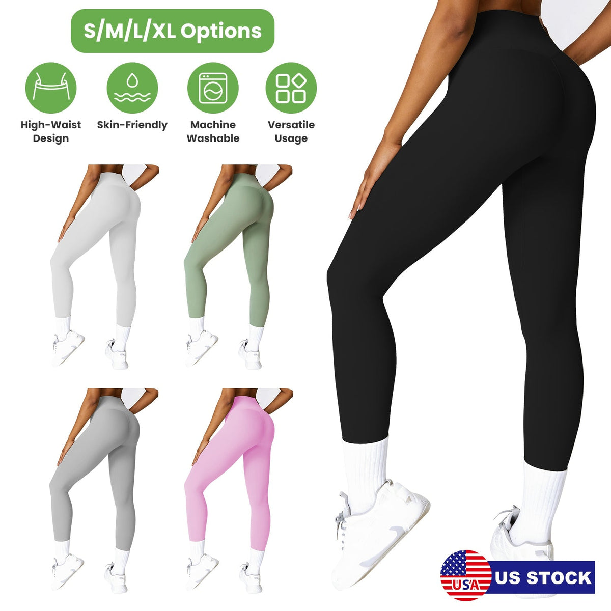 Women's High Waist Workout Leggings (25" Inseam) — Black