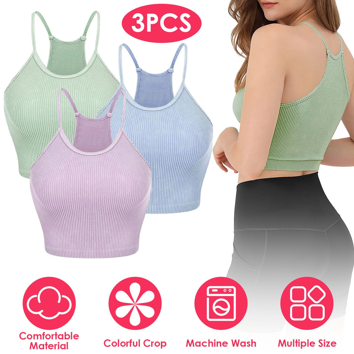 3-Pack Women's Crop Tank Tops — Black / Mocha / Cream