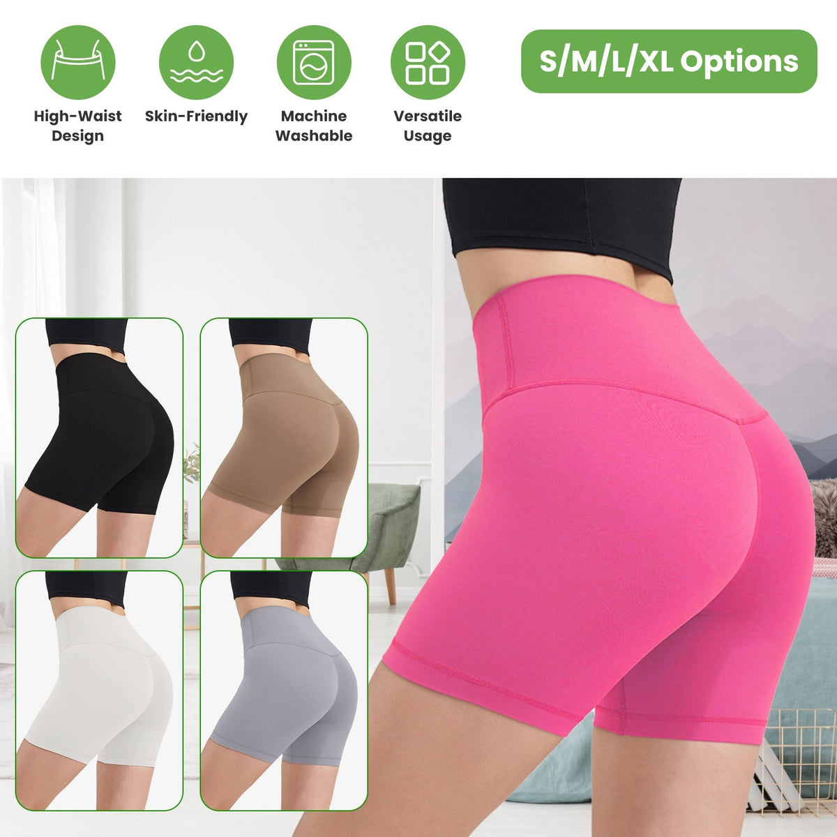 Women's High Waist Biker Shorts — Hot Pink