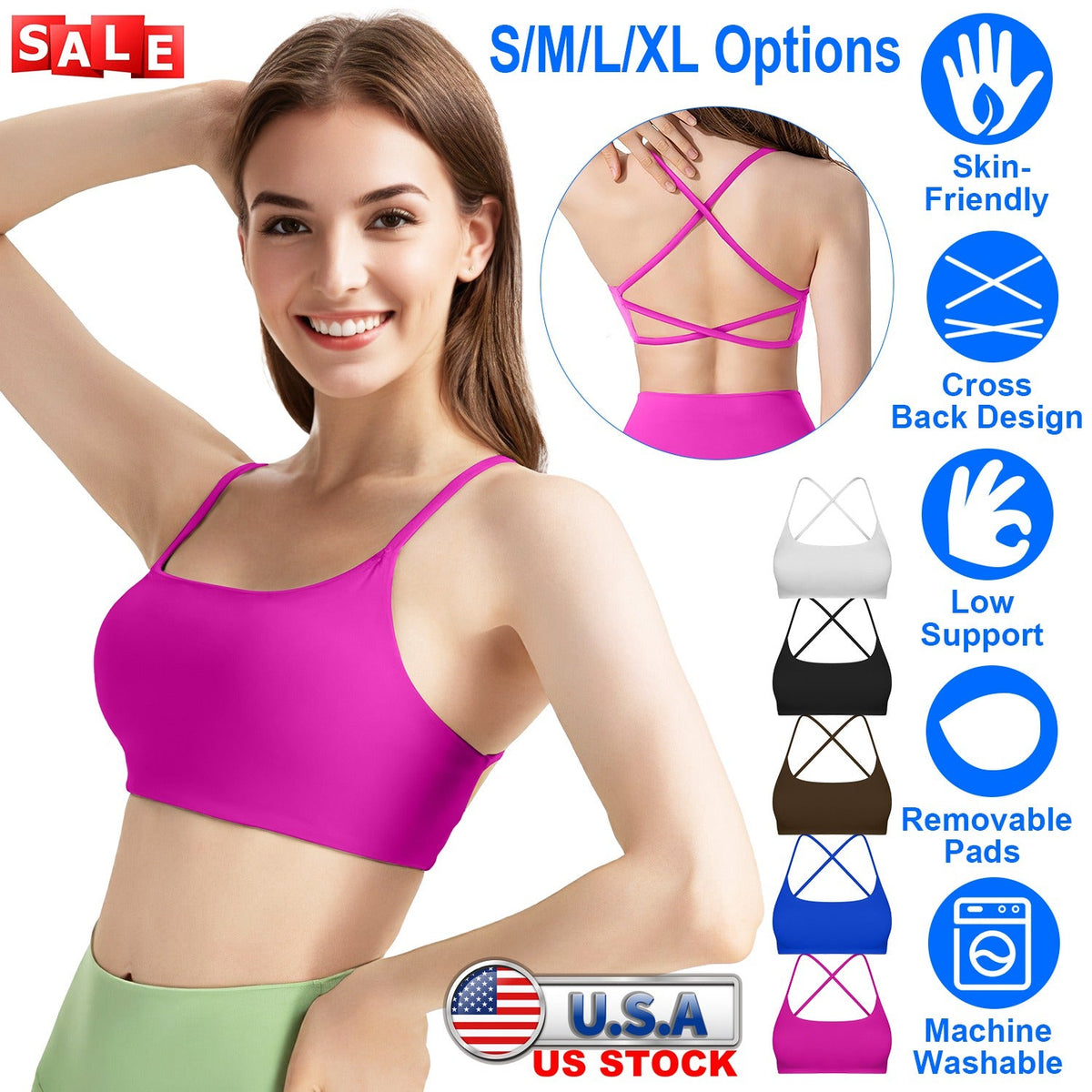 Women's Cross-Back Sport Bra — Hot Pink