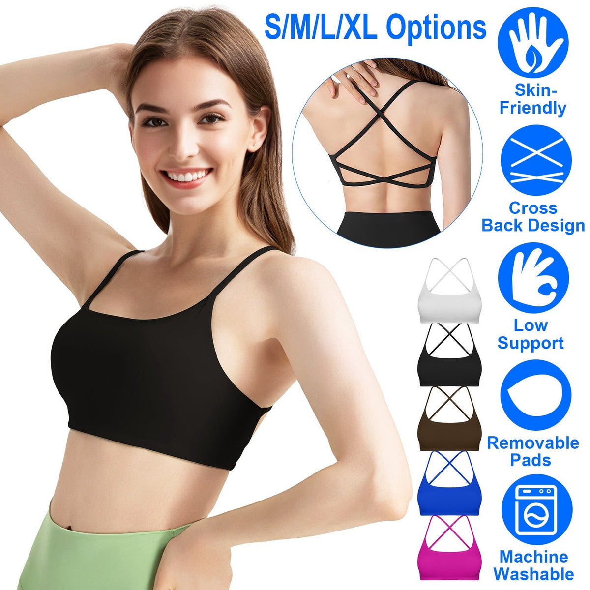 Women's Cross-Back Sport Bra — Black