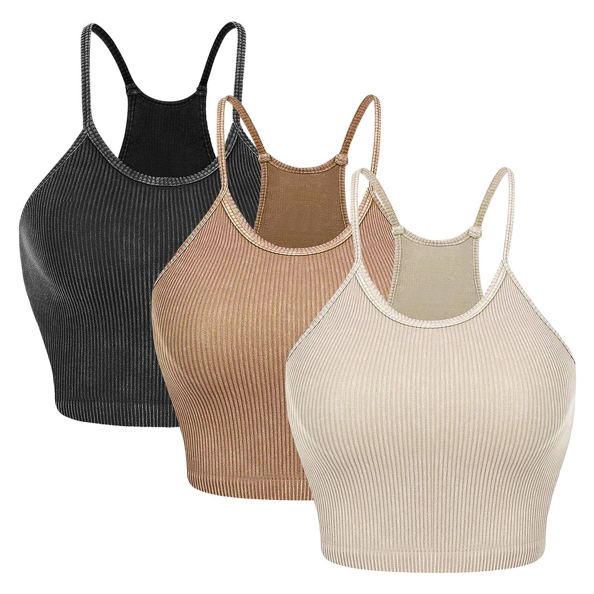 3-Pack Women's Crop Tank Tops — Black / Mocha / Cream