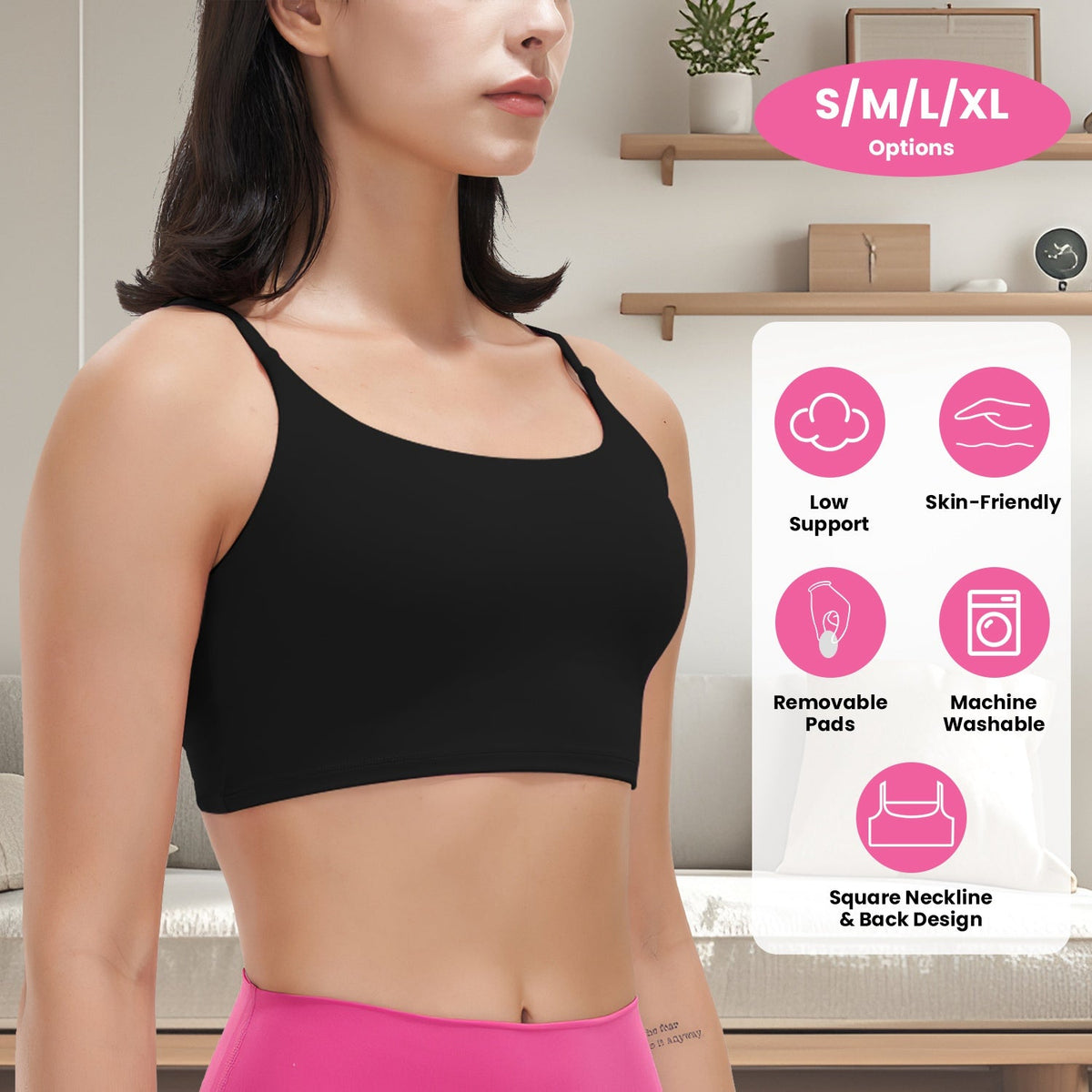 Women's Strap Sport Bra — Black