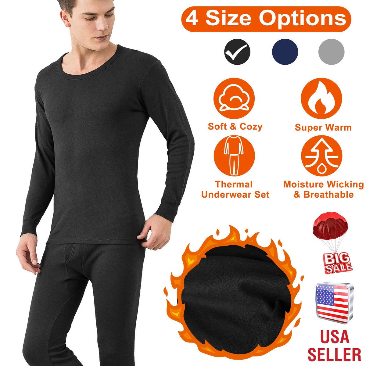 Men's Thermal Underwear Set — Black
