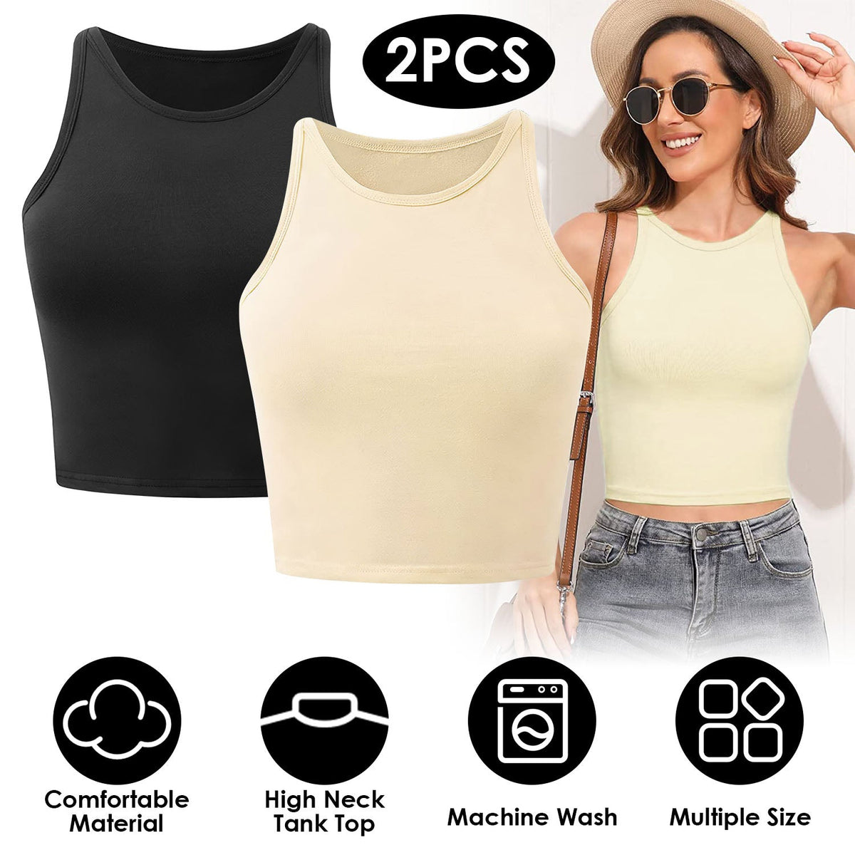 Women's Cropped Racer-Back Tank (2-Pack) — Black / White