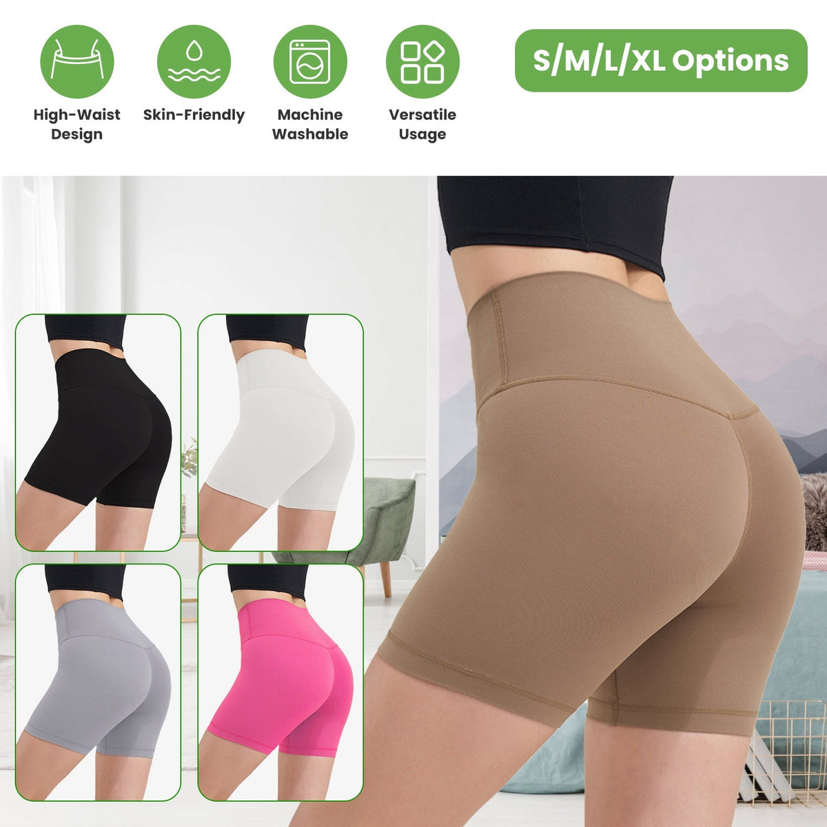 Women's High Waist Biker Shorts — Taupe