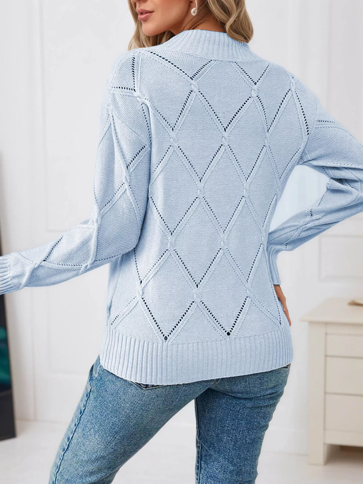 Long Sleeve Diamond Eyelet Knit Top
