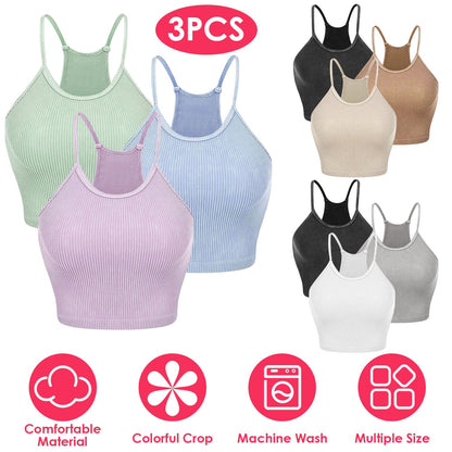 3-Pack Women's Crop Tank Tops — Black / Mocha / Cream