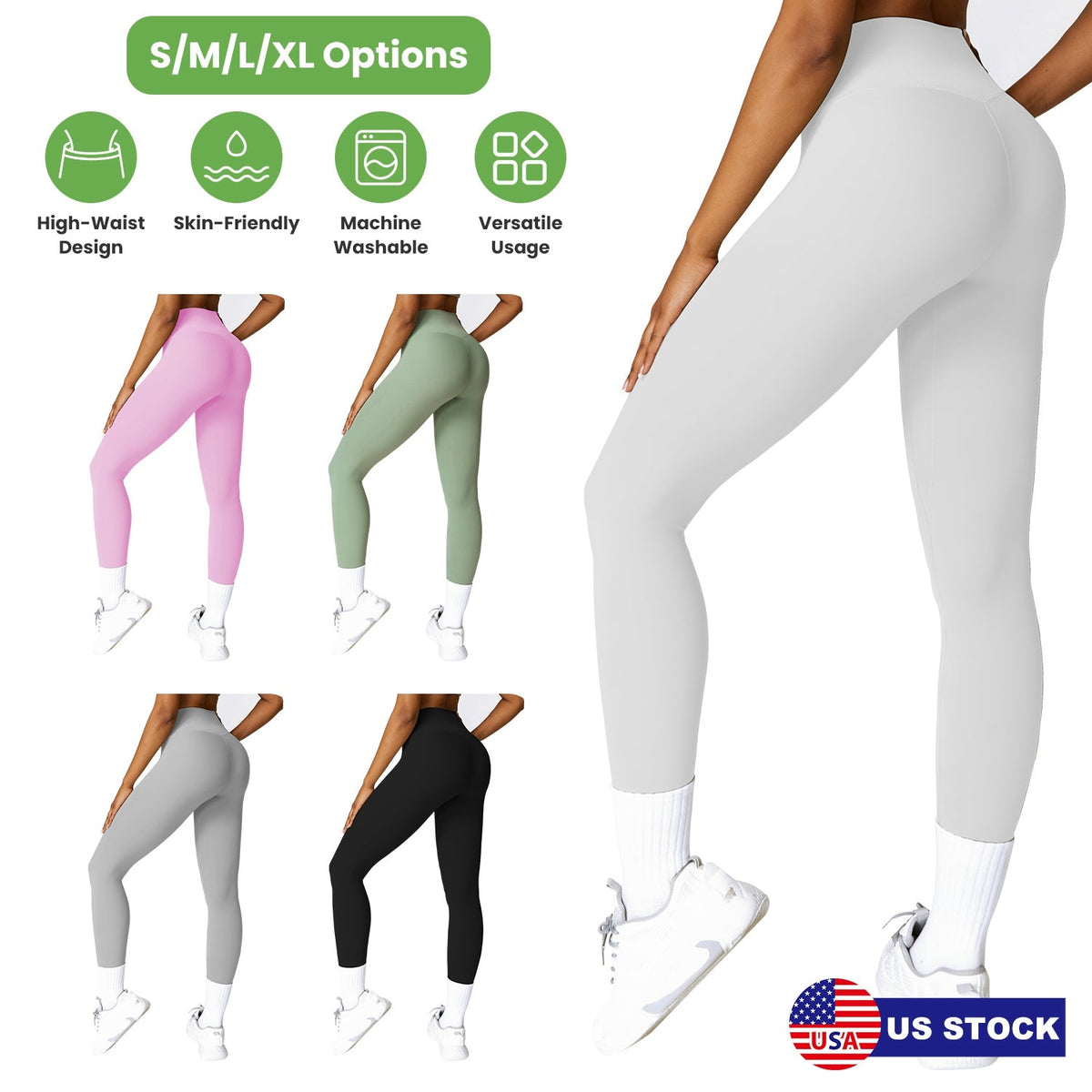 Women's High Waist Workout Leggings (25" Inseam) — Light Gray