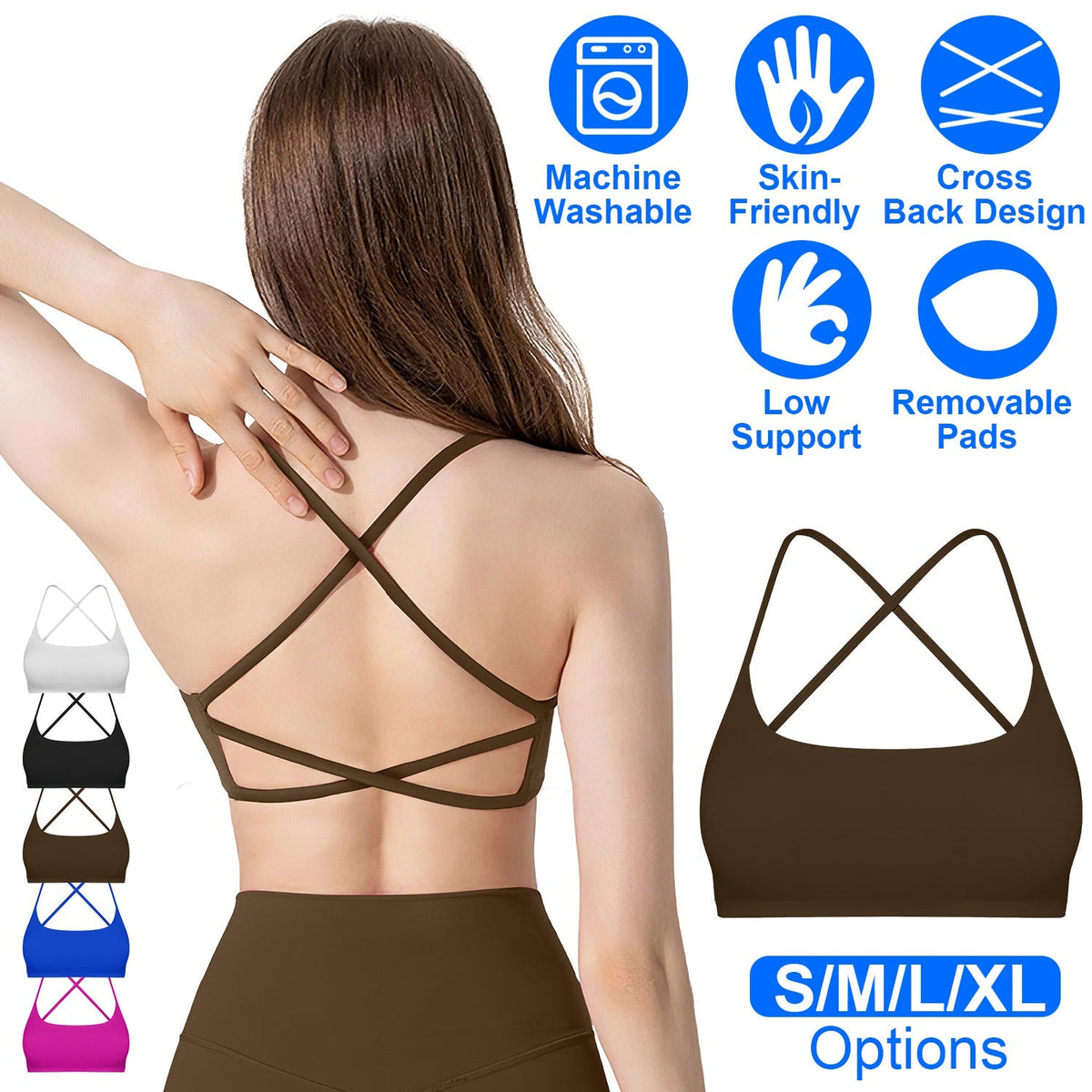 Women's Cross-Back Sport Bra — Dark Brown