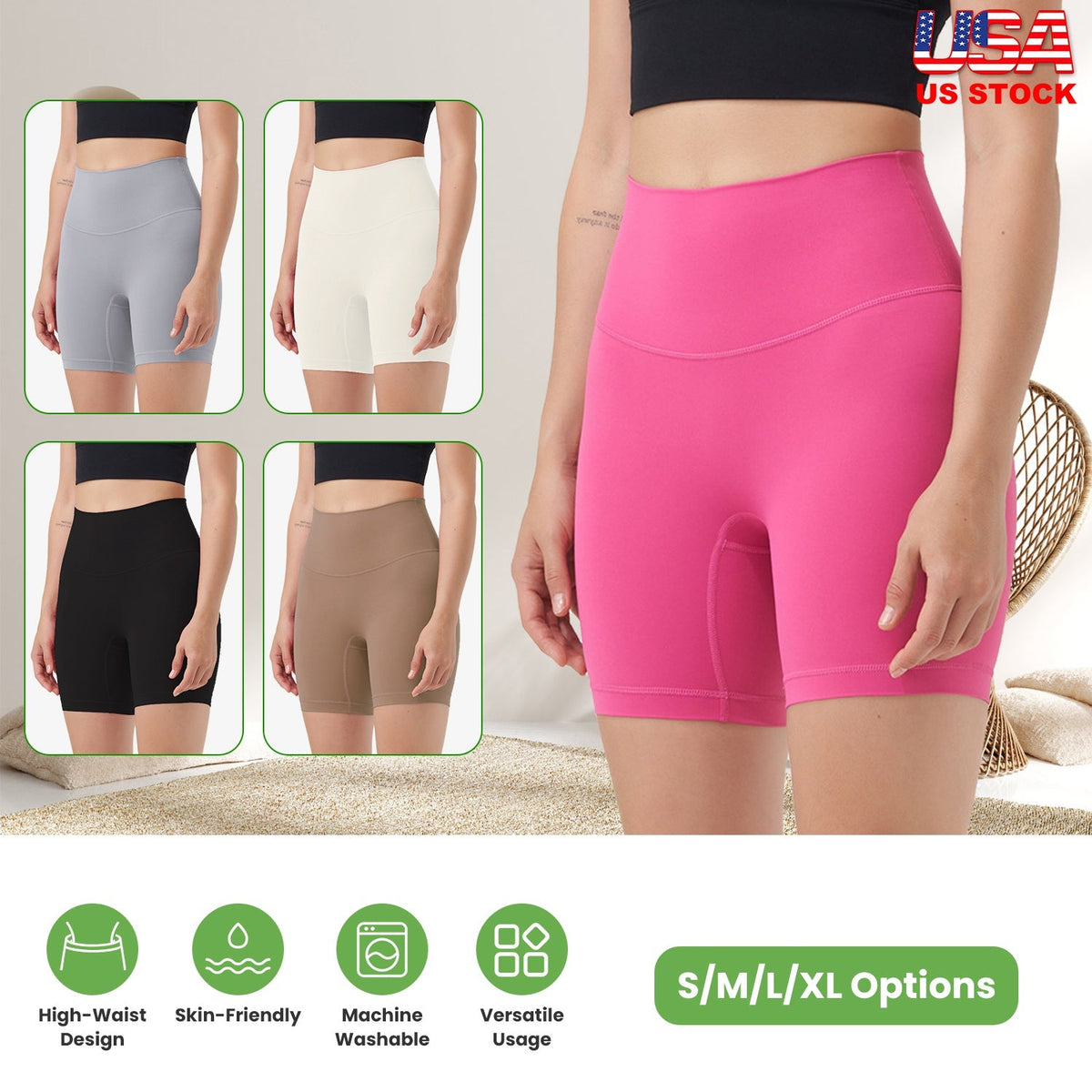 Women's High Waist Biker Shorts — Hot Pink