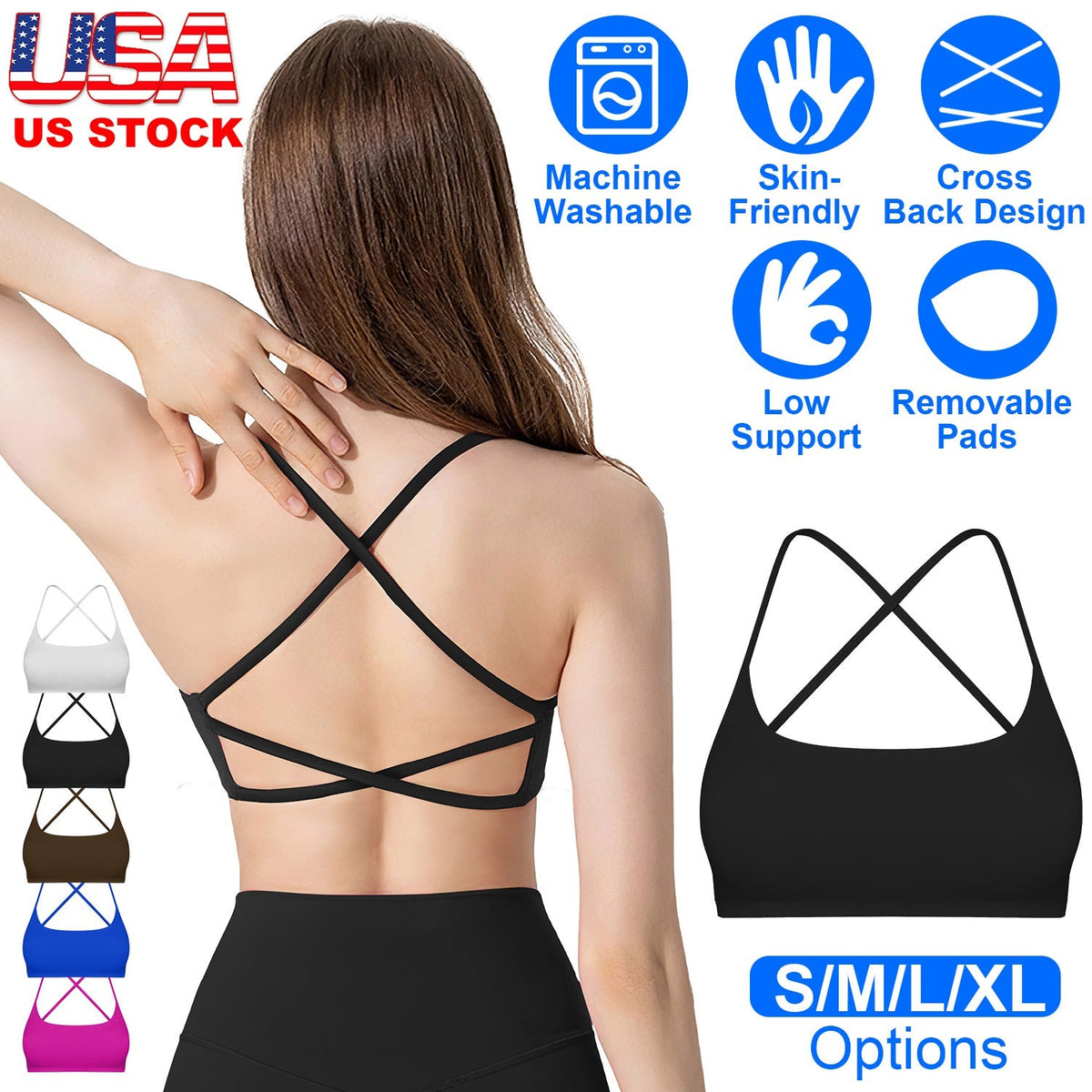 Women's Cross-Back Sport Bra — Black