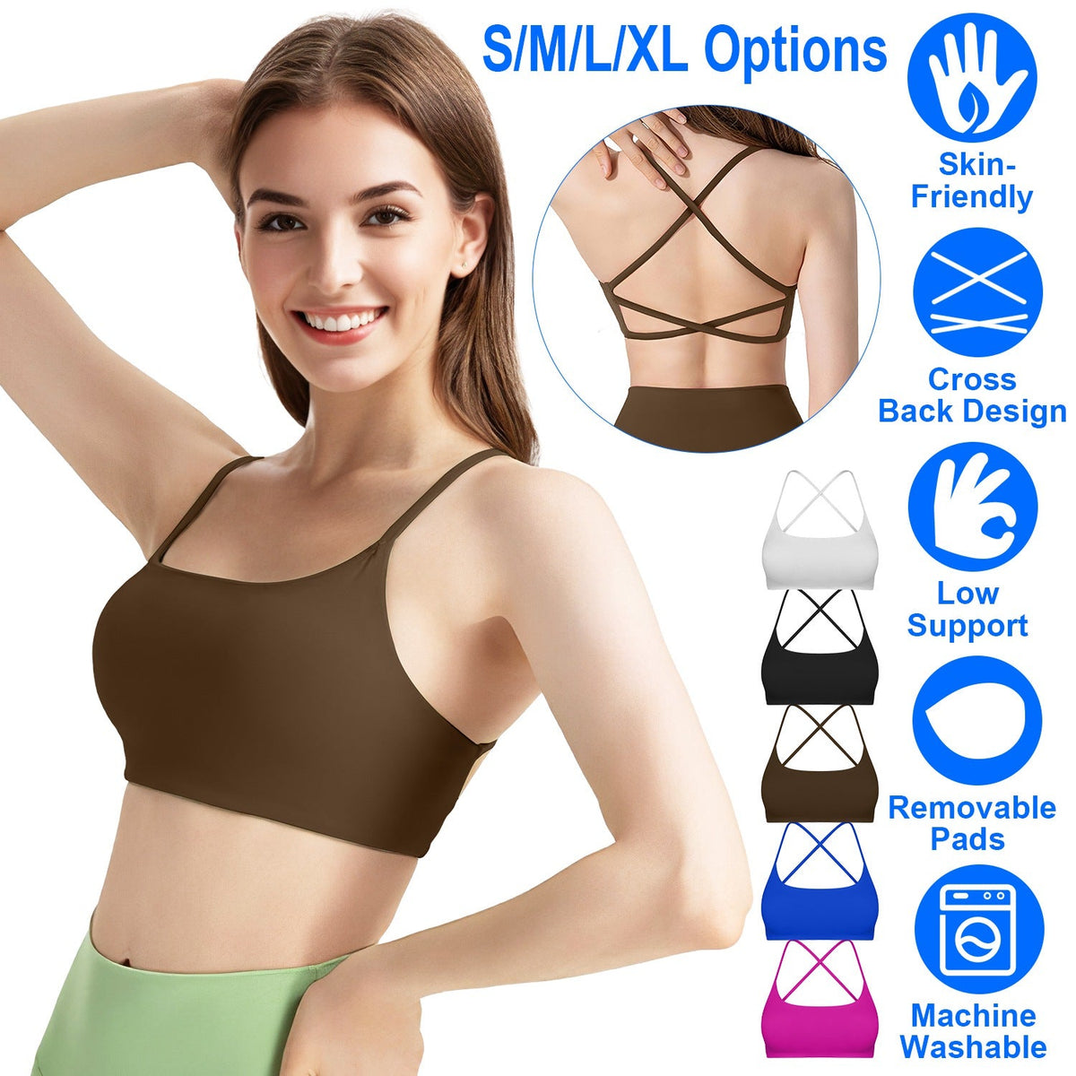 Women's Cross-Back Sport Bra — Dark Brown