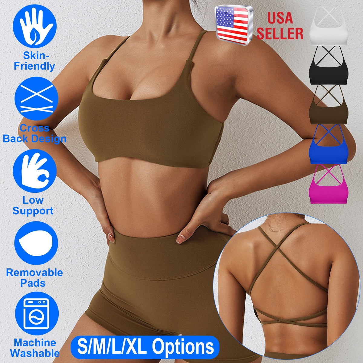 Women's Cross-Back Sport Bra — Dark Brown