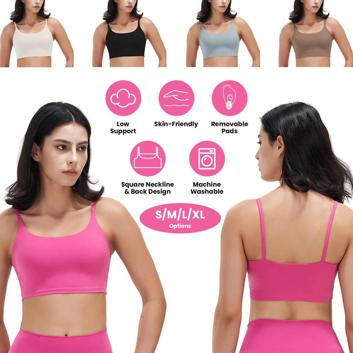 Women's Strap Sport Bra — Hot Pink