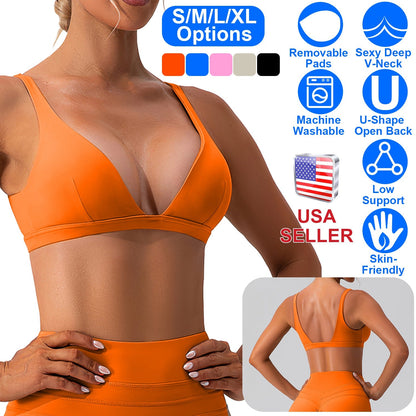 Women's Deep V-Neck Sports Bra — Bright Orange