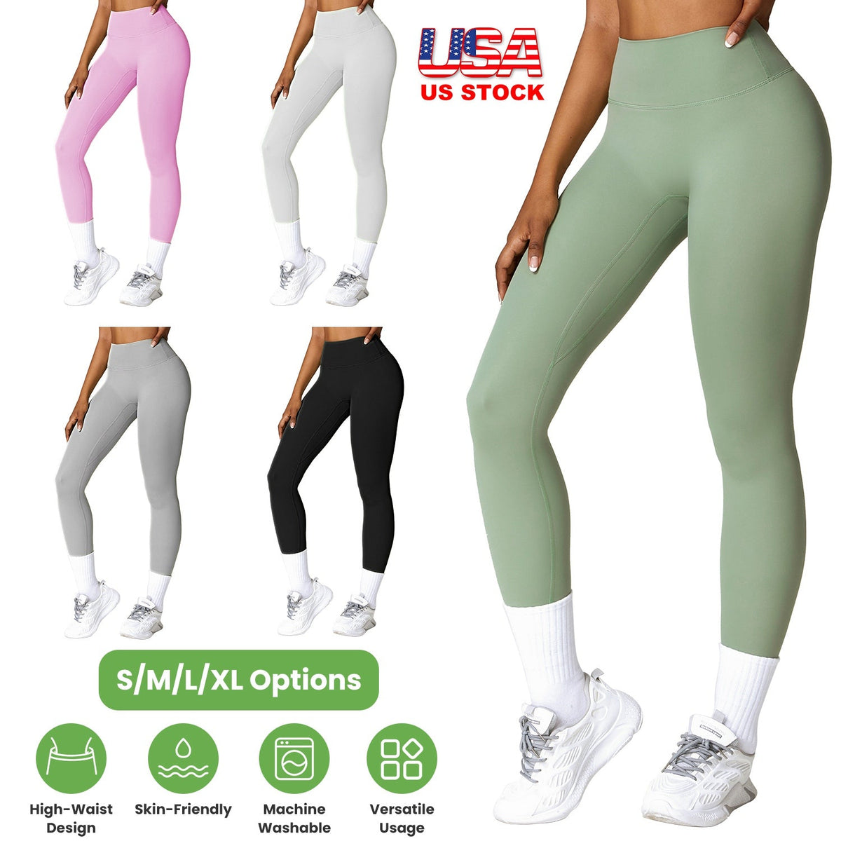 Women's High Waist Workout Leggings (25" Inseam) — Sage Green