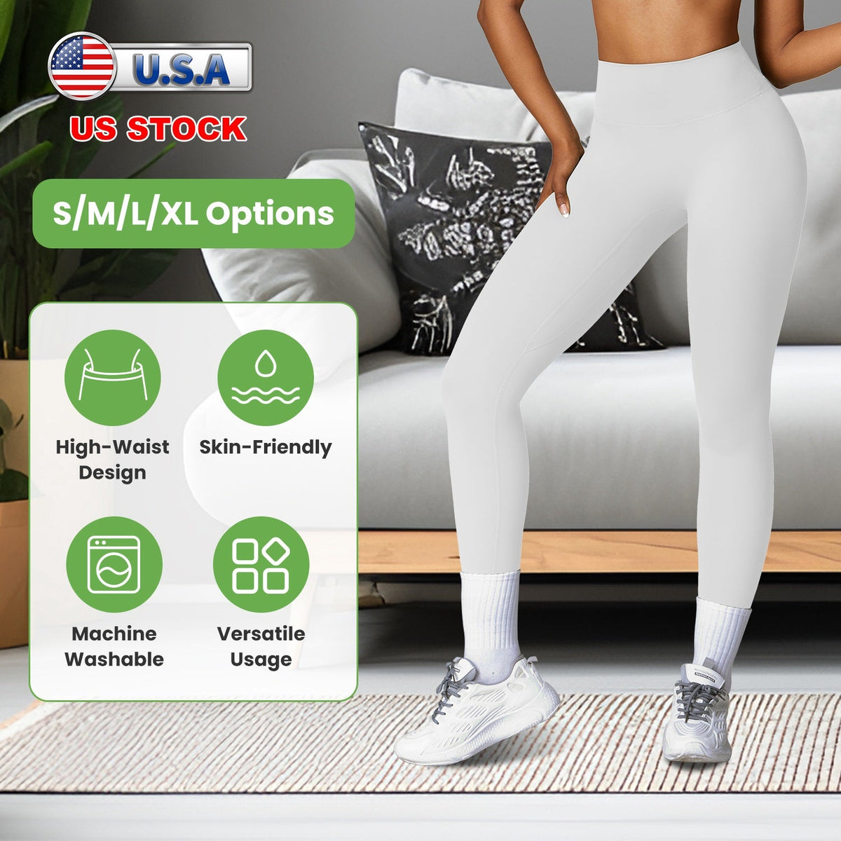 Women's High Waist Workout Leggings (25" Inseam) — Light Gray