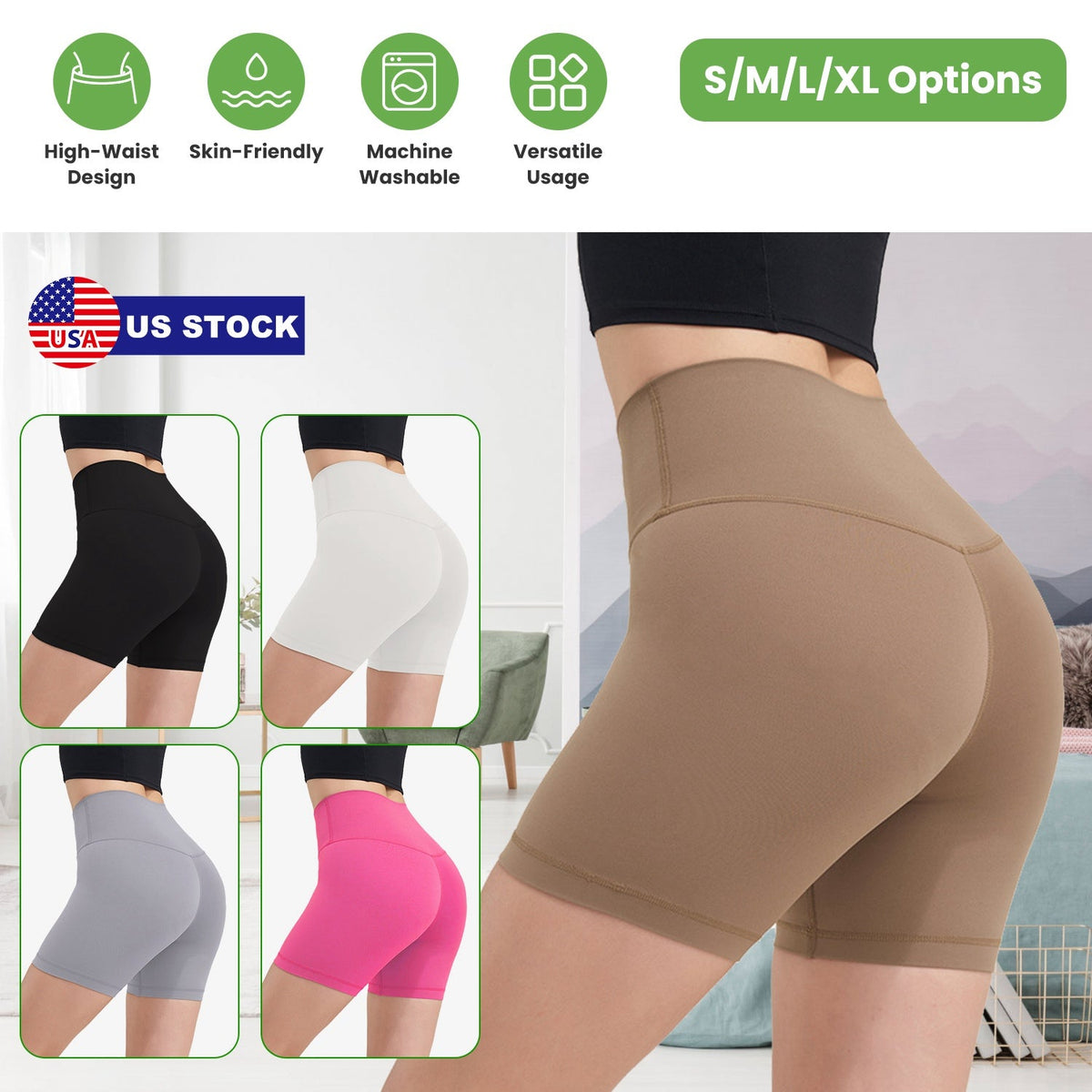 Women's High Waist Biker Shorts — Taupe