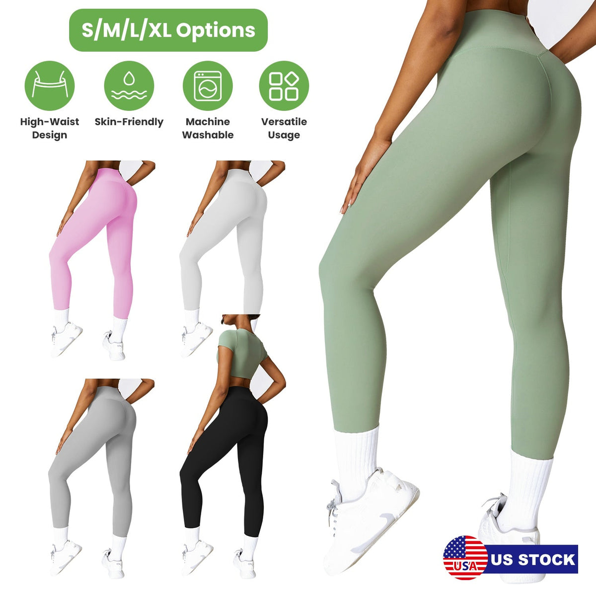 Women's High Waist Workout Leggings (25" Inseam) — Sage Green