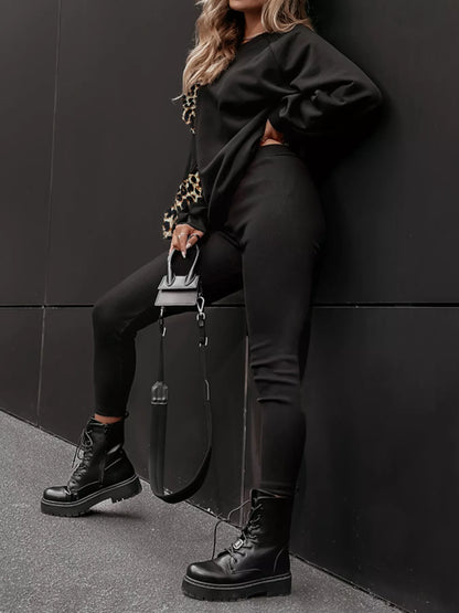 Leopard Trim Top and Pants Set