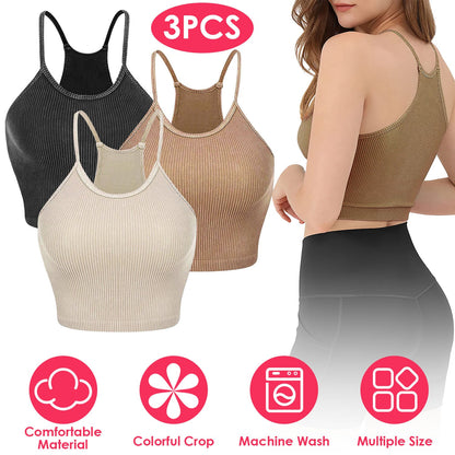 3-Pack Women's Crop Tank Tops — Black / Mocha / Cream