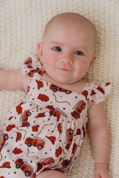 Pink Fire Truck Bubble Romper