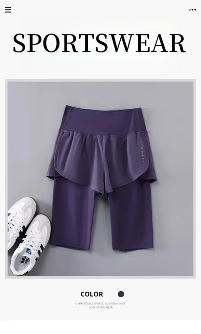 DRUR Yoga Shorts Women Summer Five-Quarter Athletic Shorts Elastic Waist Running Workout Short Leggings For Ladies Sport Shorts