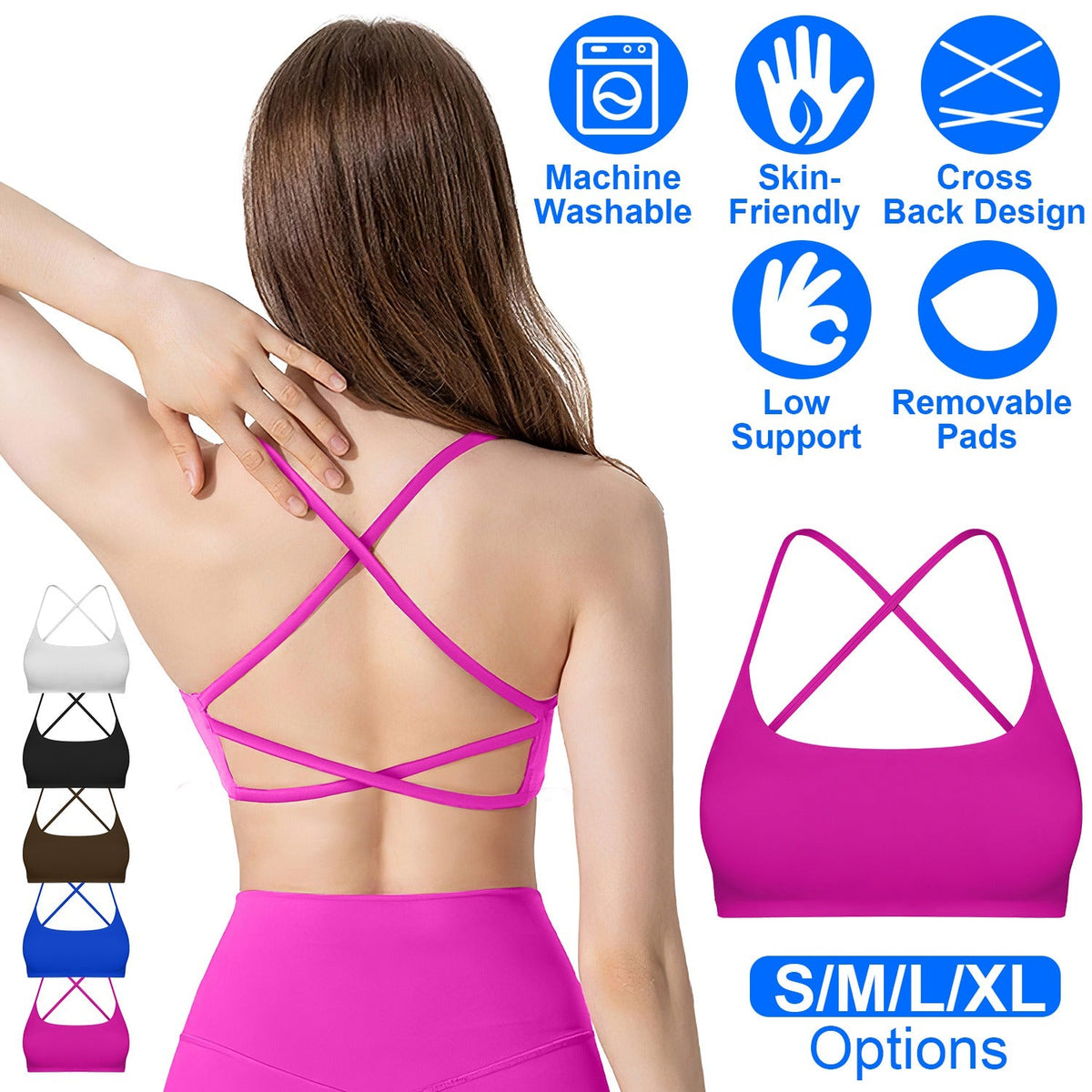Women's Cross-Back Sport Bra — Hot Pink