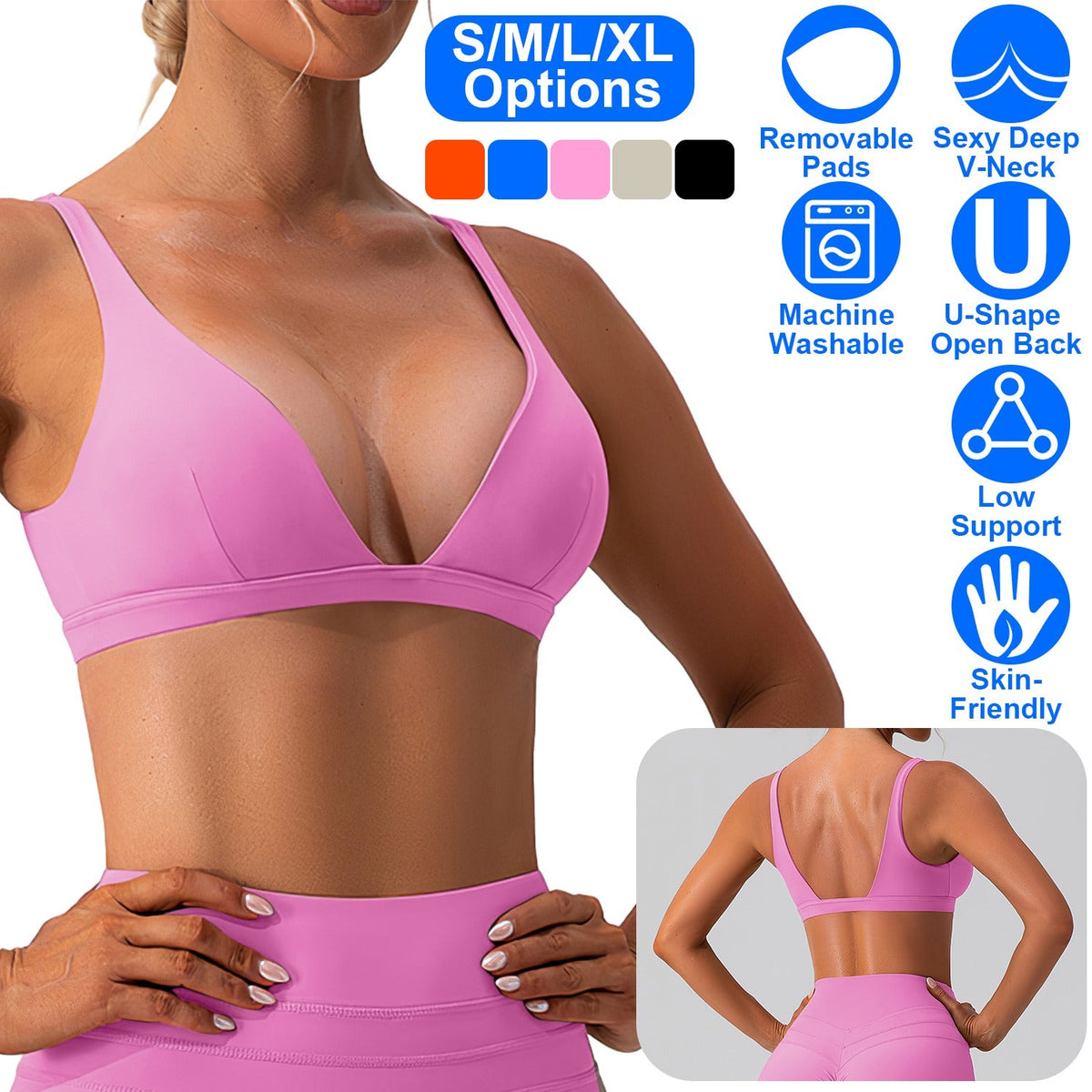 Women's Deep V-Neck Sports Bra — Light Pink