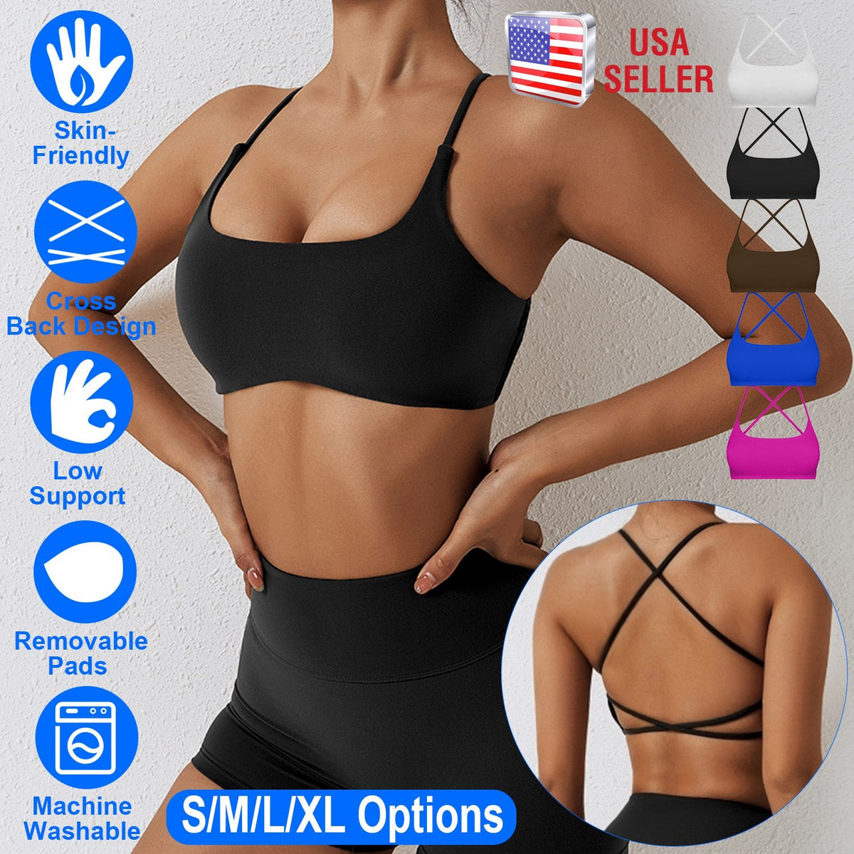 Women's Cross-Back Sport Bra — Black