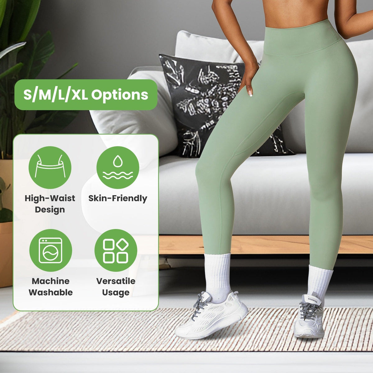 Women's High Waist Workout Leggings (25" Inseam) — Sage Green