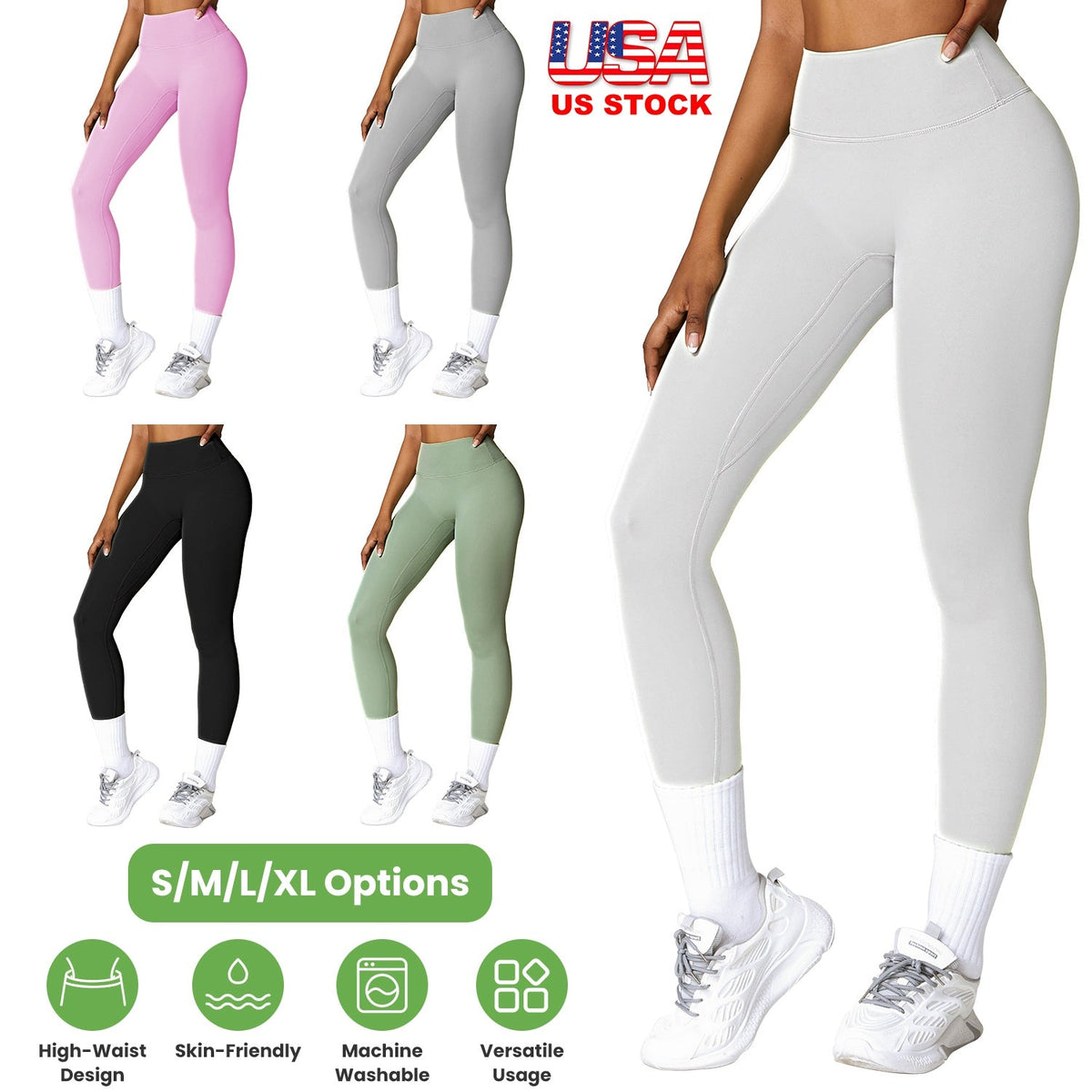 Women's High Waist Workout Leggings (25" Inseam) — Light Gray