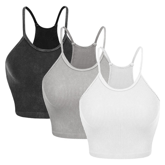 3-Pack Women's Crop Tank Tops — Black / Grey / White
