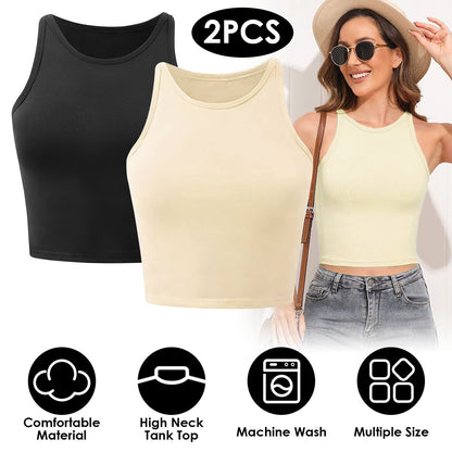 Women's Cropped Racer-Back Tank (2-Pack) — Black / Beige