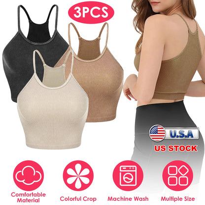 3-Pack Women's Crop Tank Tops — Black / Mocha / Cream