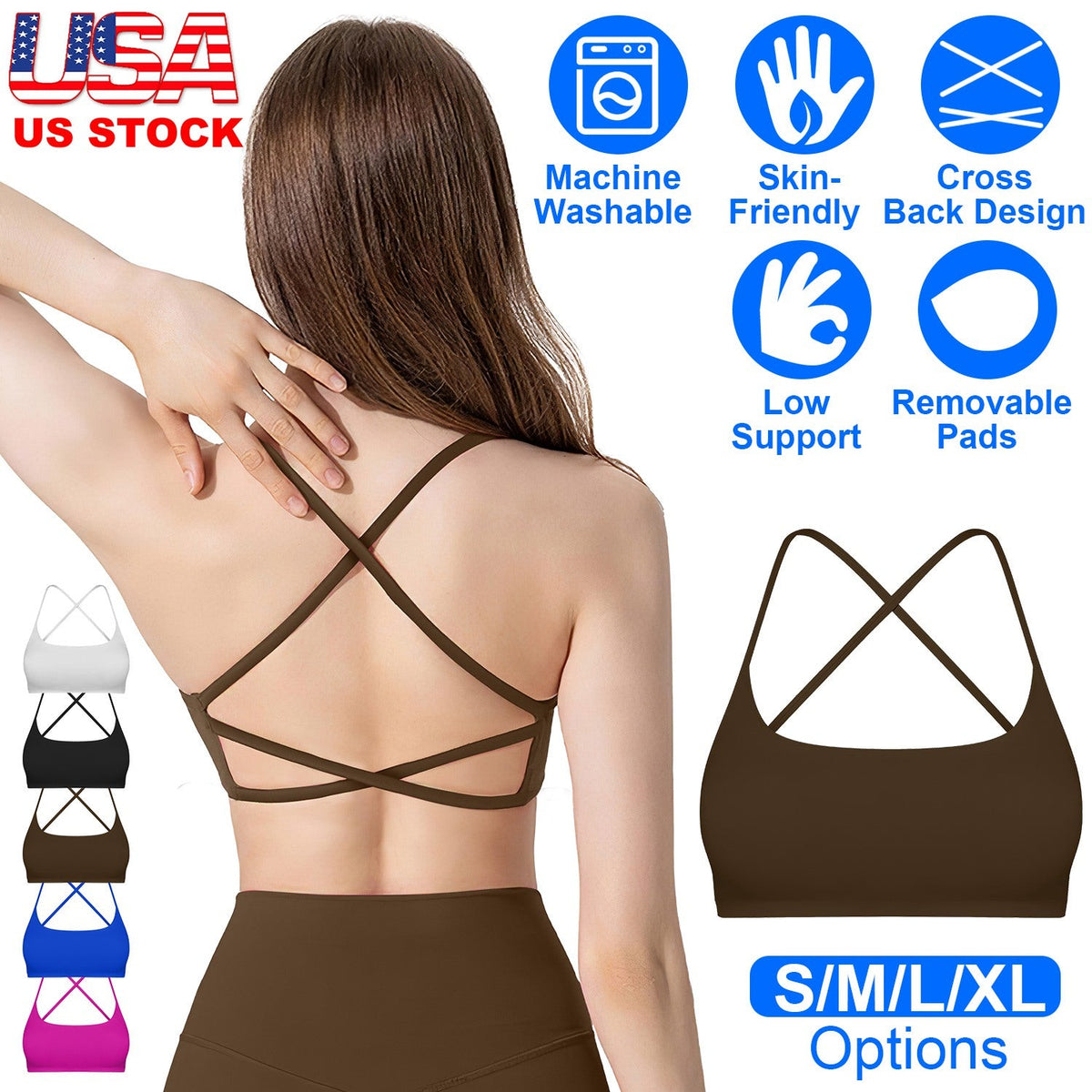Women's Cross-Back Sport Bra — Dark Brown