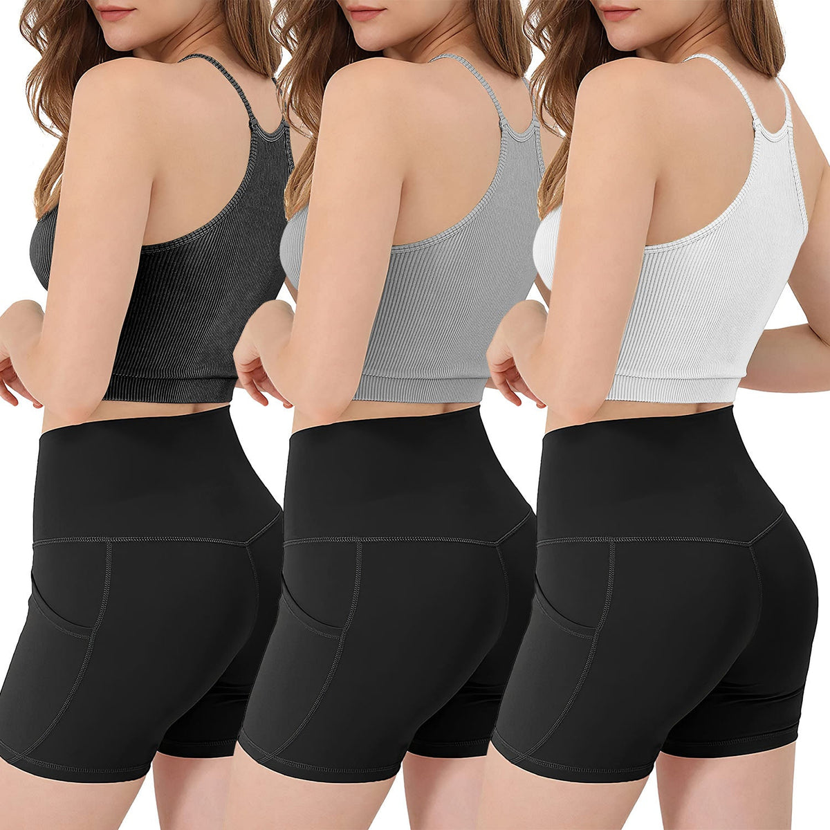 3-Pack Women's Crop Tank Tops — Black / Grey / White