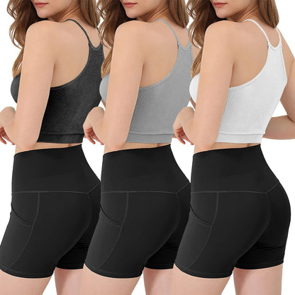 3-Pack Women's Crop Tank Tops — Black / Grey / White
