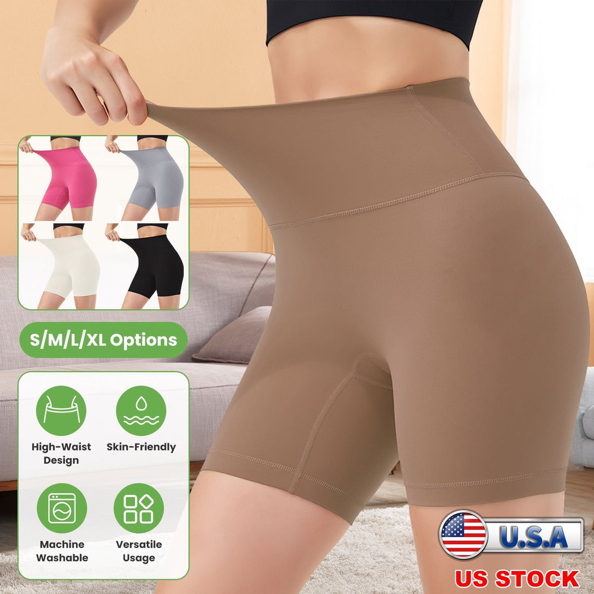 Women's High Waist Biker Shorts — Taupe