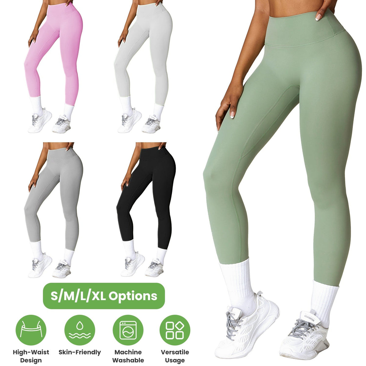 Women's High Waist Workout Leggings (25" Inseam) — Sage Green