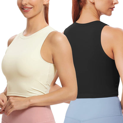 Women's Cropped Racer-Back Tank (2-Pack) — Black / Beige