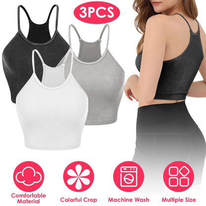3-Pack Women's Crop Tank Tops — Black / Mocha / Cream