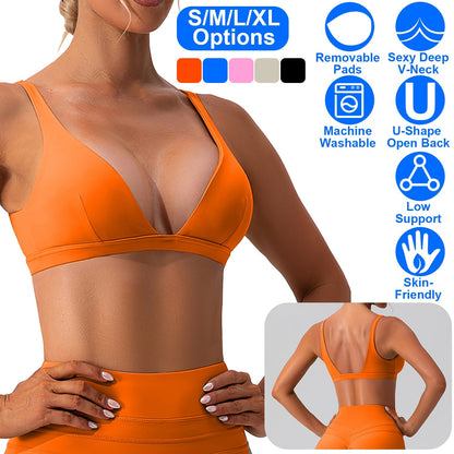 Women's Deep V-Neck Sports Bra — Bright Orange