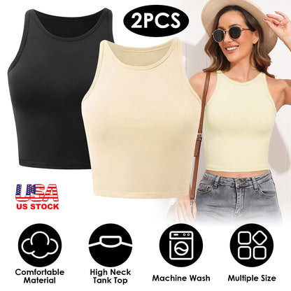 Women's Cropped Racer-Back Tank (2-Pack) — Black / White