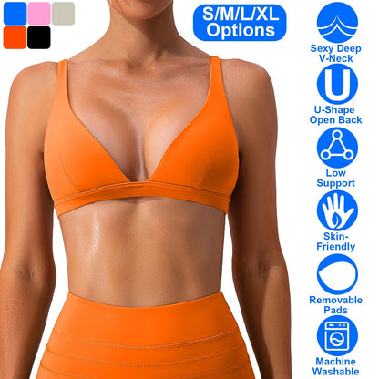 Women's Deep V-Neck Sports Bra — Bright Orange