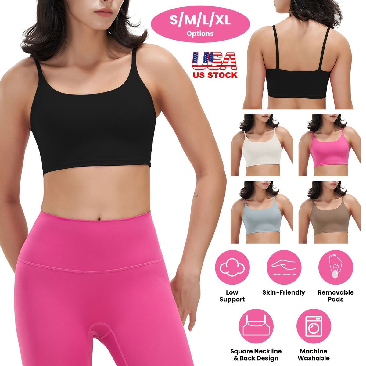 Women's Strap Sport Bra — Black