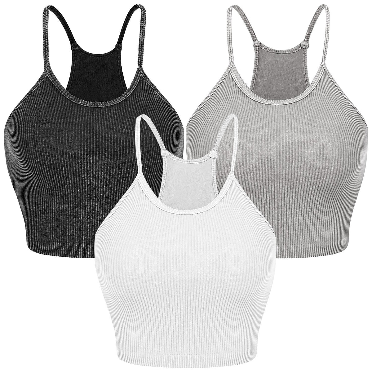 3-Pack Women's Crop Tank Tops — Black / Grey / White